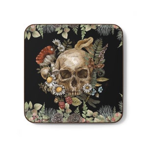 Antique Gothic Romantic Mushroom Roses Skull Skeleton Coasters Retro Flowers Scary Horror Vintage Halloween Spooky Night Home Decor Gift