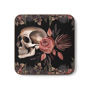 Antique Gothic Romantic Boho Roses Skull Skeleton Kitchen Coasters Retro Flowers Scary Horror Vintage Halloween Spooky Night Home Decor Gift