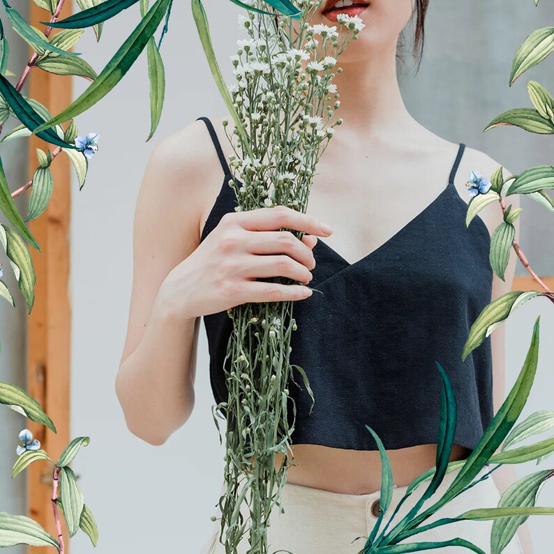 Linen crop top Basic linen top Linen camisole Linen tank top Linen strap top Soft linen clothing Washed linen top Linen cami