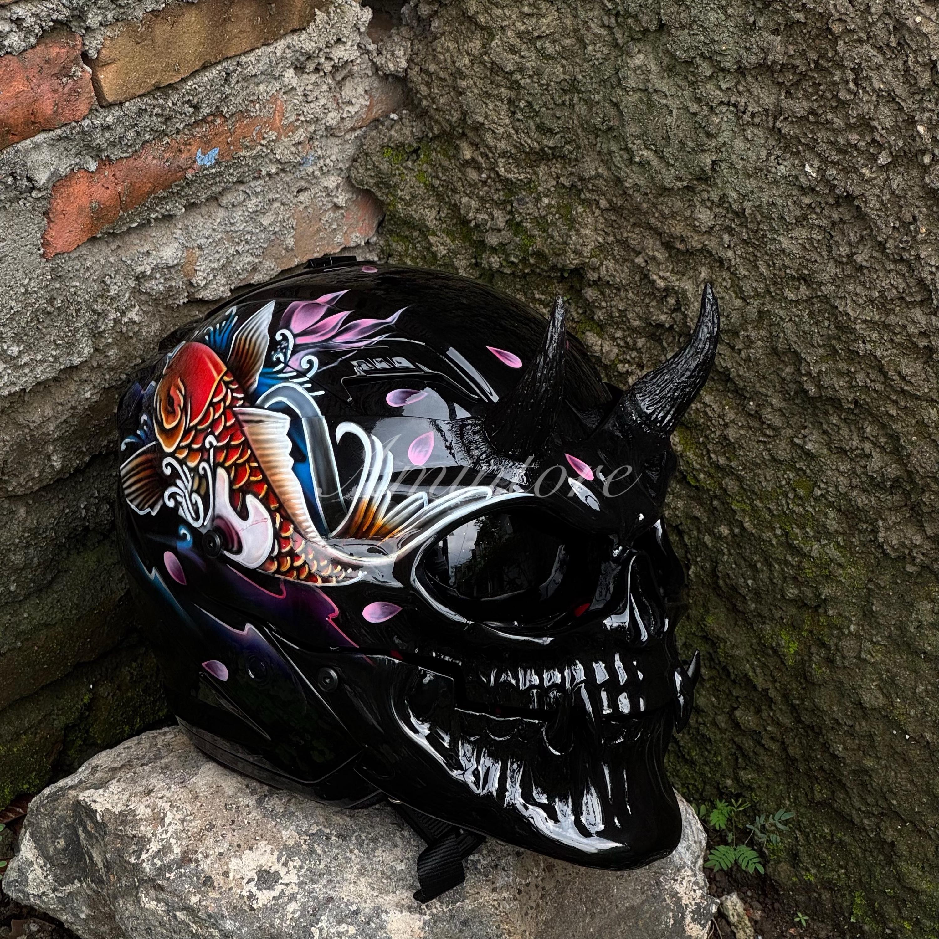 【激レア】 Custom SKULL BEE Koi Fish Skull Motorcycle Helmet Custom DOT and ECE Approved