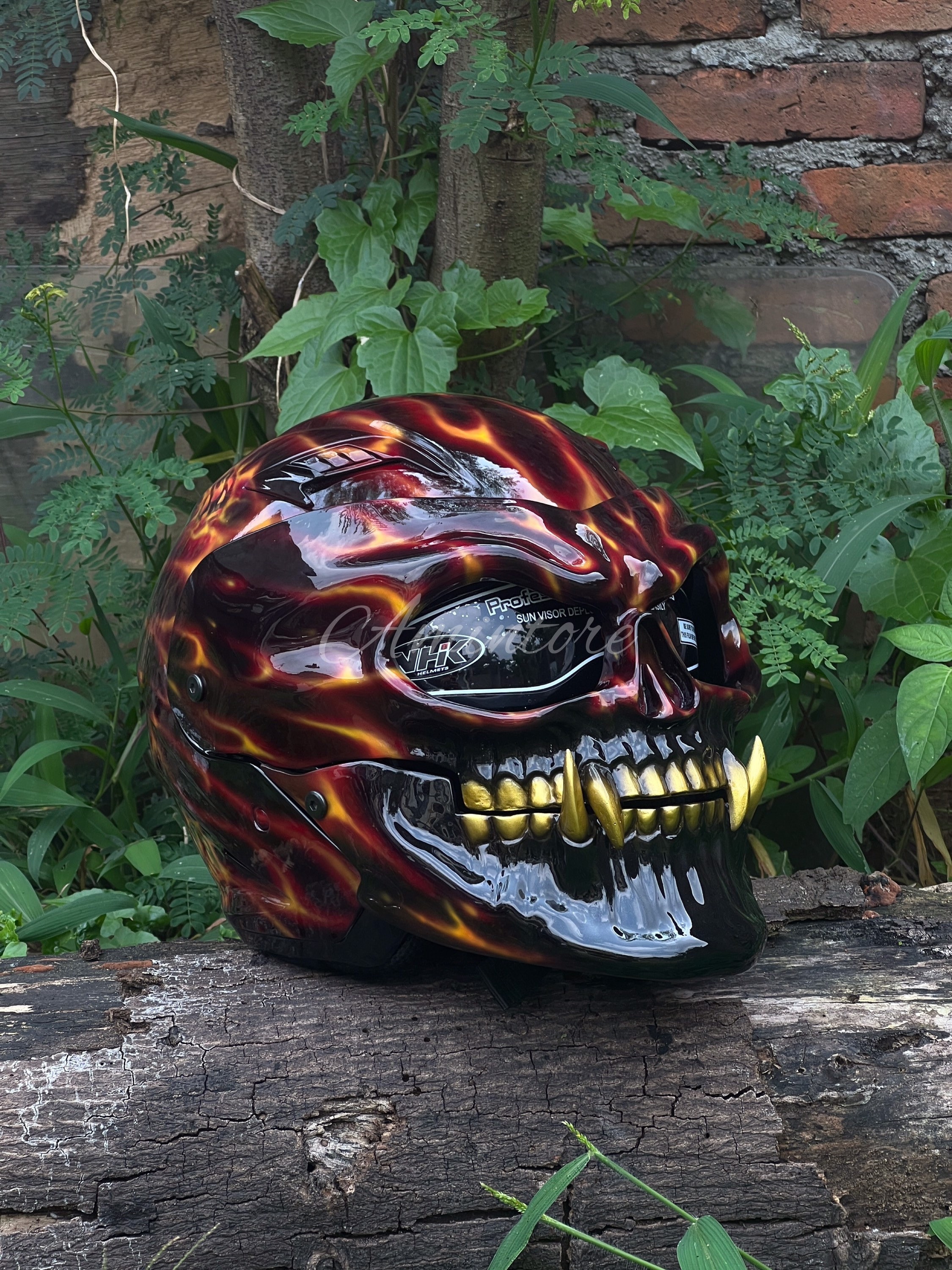 The Black Demon Skull Motorcycle Helmet Custom DOT ECE Approved