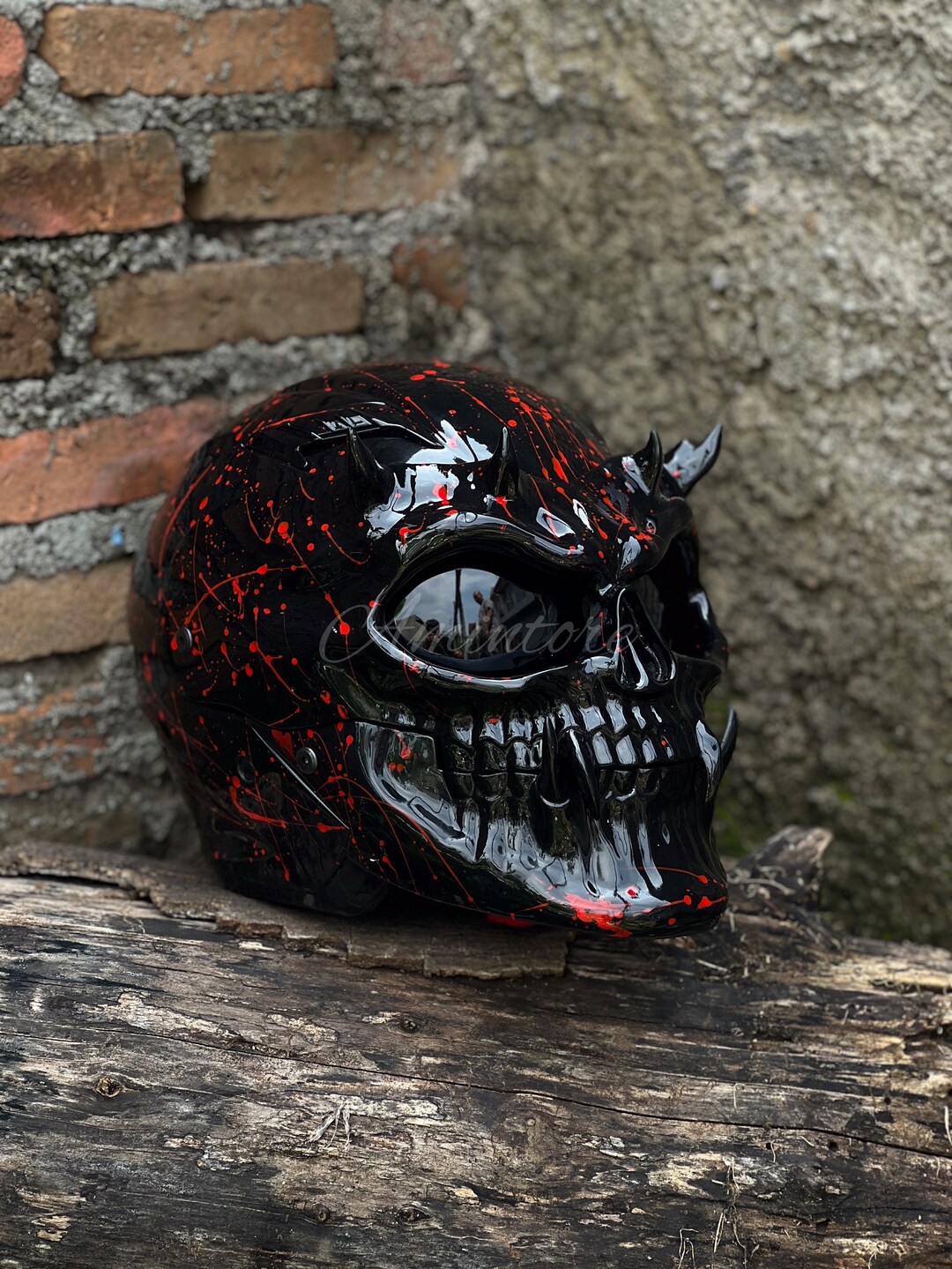 The Splatter Blood Skull Motorcycle Helmet Custom DOT and