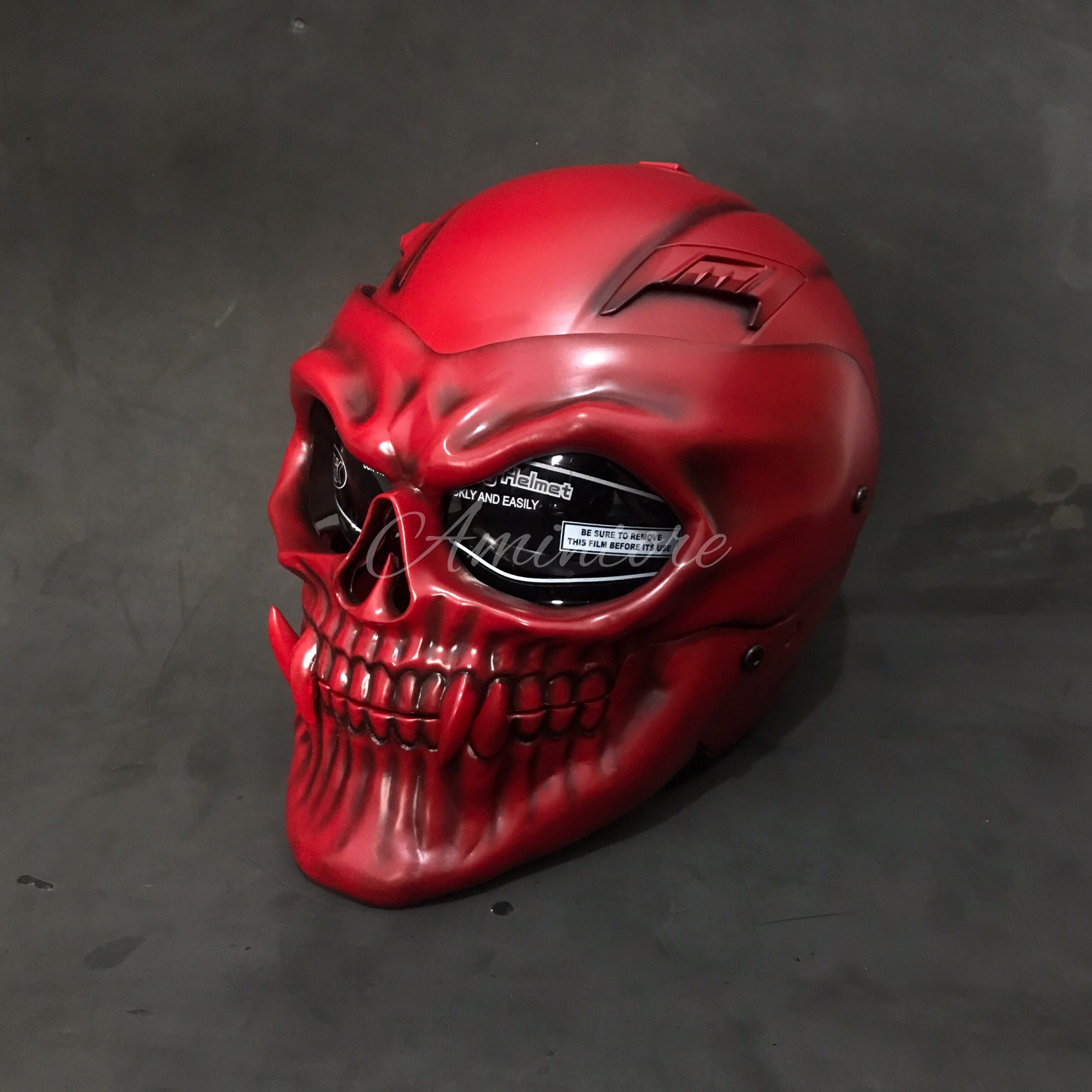 The Black Demon Skull Motorcycle Helmet Custom DOT ECE Approved