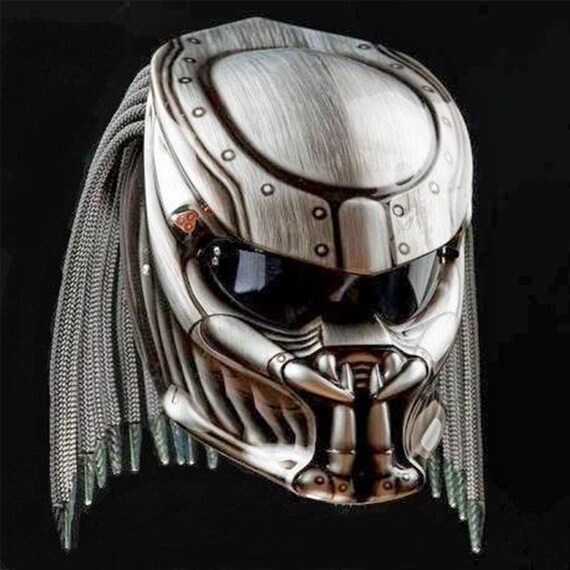 Silver Predator Motorcycle Helmet Custom DOT ECE Approved