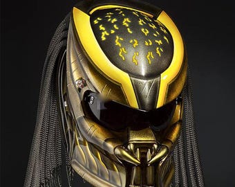 Yellow Predator Motorcycle Helmet Custom DOT & ECE Approved