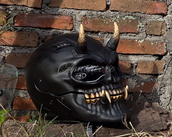 The Black Demon Skull Motorcycle Helmet Custom DOT and ECE Approved