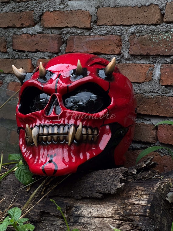 The Black Demon Skull Motorcycle Helmet Custom DOT ECE Approved