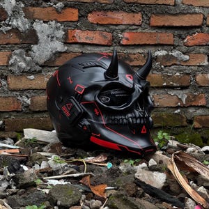 Cyberpunk Black01Red Motorcycle Helmet Custom | Cyberpunk Mask | CyberSkull | DOT n ECE approved / TX-B01