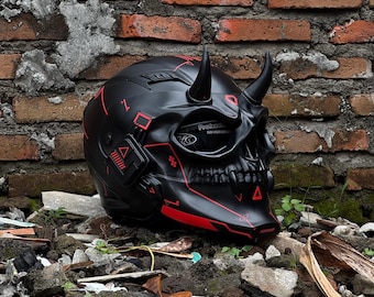 Cyberpunk Black01Red Motorcycle Helmet Custom | Cyberpunk Mask | CyberSkull | DOT n ECE approved / TX-B01