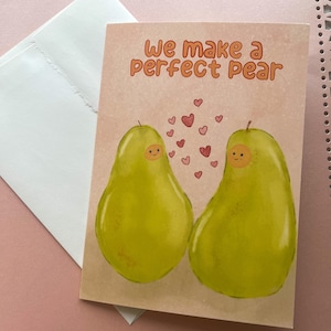 Biglietto d'auguri Perfect Pair Pear, biglietto vuoto, compleanno, anniversario, San Valentino, frutta, gioco di parole