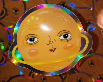 Pegatina holográfica, pegatina espacial, pegatina de saturno, pegatina de planeta, pegatina de vinilo, pegatina impermeable, pegatina resistente a la intemperie, calcomanía de coche