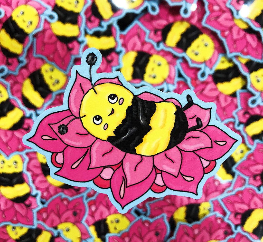 Bumble Bee Sticker, Bee Sticker, Flower Sticker, Cute Sticker, Kawaii ...