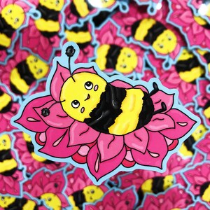 Bumble Bee sticker, bee sticker, flower sticker, cute sticker, kawaii sticker, waterproof sticker, vinyl sticker, weatherproof sticker