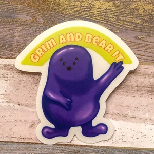 Grim and Bear it sticker, fast food sticker, mascot decal, vinyl sticker, waterproof sticker, laptop sticker, car decal, 90s kids
