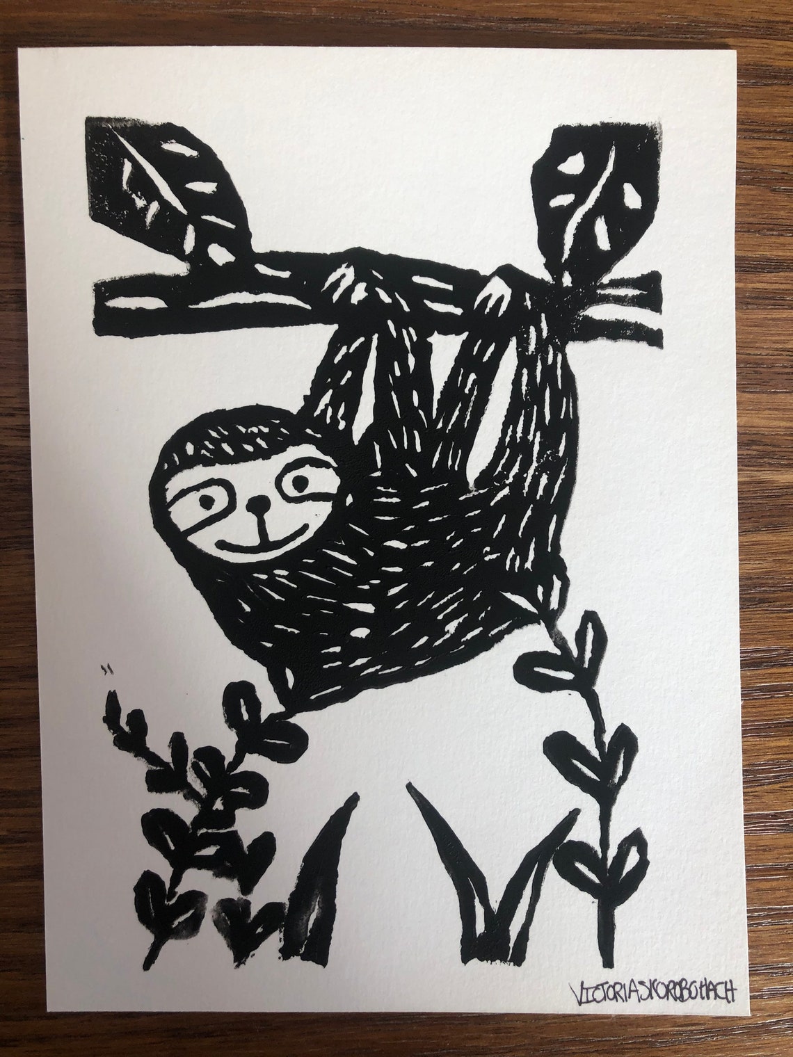 Sloth Linocut Print, Sloth Print, Linoprint Cut, Handmade Print, Sloth ...