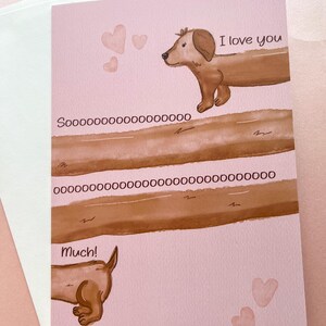Eu te amo tanto, cartão de aniversário, cartão em branco, cartão de felicitações, aniversário, dia dos namorados, cachorro salsicha, amantes de cães, cachorro Sayage, dachshund