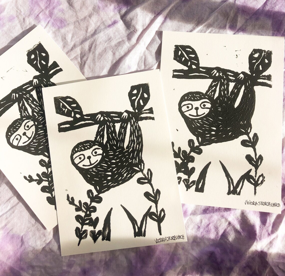 Sloth Linocut Print, Sloth Print, Linoprint Cut, Handmade Print, Sloth ...