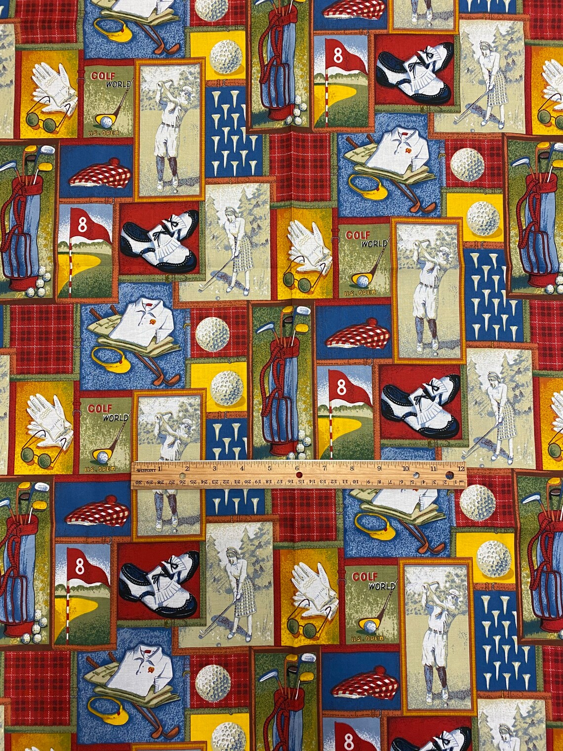 Vintage Golf Pattern 100 Cotton Fabric Free Shipping No Etsy