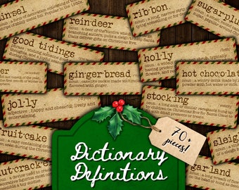 Vintage Christmas Dictionary Definitions, Christmas Word Tags, Holiday Labels, Printable Junk Journal Ephemera, Digital Download PDF Files