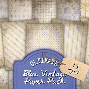 Vintage Blue Junk Journal Paper Kit, Shabby Chic, Antique, Blue Journal Page, Printable Scrapbooking, Digital, PDF Bundle, Distressed Paper