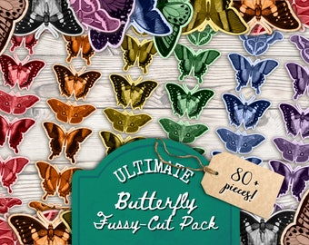 Rainbow Butterfly Junk Journal Ephemera, Fussy Cut Butterflies, Vintage Ephemera, Butterfly Embellishments, Printable, Digital Download, PDF