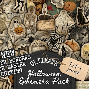 Halloween Junk Journal Kit, Spooky Fussy Cuts, Dark Academia, Vintage Ephemera, Fall Embellishments, Witchcraft, Printable, Digital, PDF