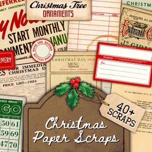 Printable Christmas Paper Scraps, Vintage Christmas Ephemera, Printable Junk Journal Kit, Old Christmas Papers, Digital Download, PDF Files