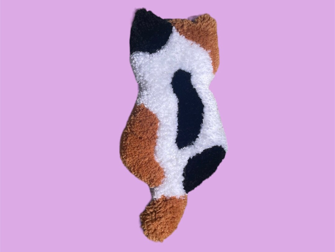 Hand Tufted Calico Cat Rug Kitten Rug Cat Wall Hanging Cat Decor hand-tufted-calico-cat-rug-kitten-rug-cat-wall-hanging-cat-decor