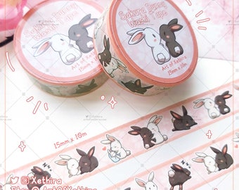 Sakura Bunnies Washi Tape 15mm x 10m | Cherry Blossom Rabbit Couple Masking Tape | Cute Kawaii Stationery Journal Bujo Planner Gift