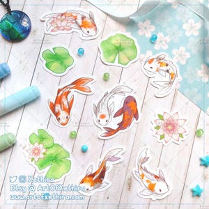 Stickerpakket koivissen en lotus | Oosters Aziatisch Chinees Japans thema | Schattige kawaii briefpapier dagboek Bujo planner gestanste kunst cadeau