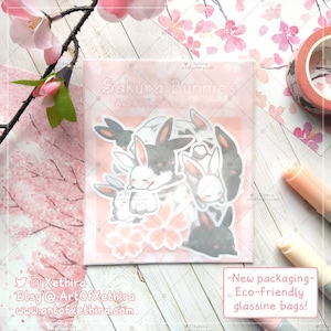 Sakura Bunnies Sticker Pack Cherry Blossom Bunny Rabbit Love Couple Cute Kawaii Stationery Journal Bujo Planner Die-cut Gift Present image 3