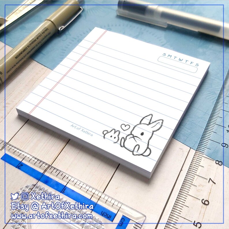 Lined Paper Bunny Notepad 3 Inch Post-it Notes Memo Pad - Etsy