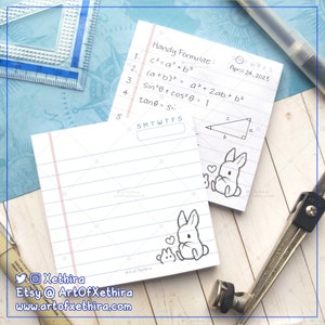 Lined Paper Bunny Notepad 3 inch Post-It Notes | Memo Pad Rabbit School Notebook Lined Paper | Cute Kawaii Stationery Journal Bujo Planner