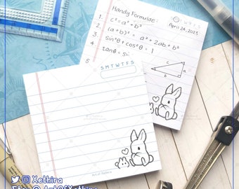 Lined Paper Bunny Notepad 3 inch Post-It Notes | Memo Pad Rabbit School Notebook Lined Paper | Cute Kawaii Stationery Journal Bujo Planner