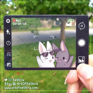 Heldere fotokaart konijn met camera | Transparante PVC-kaart konijnpaar liefde vakantie reiszoeker | Schattige kawaiikunst