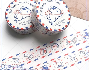 Mail Bunny Washi Tape 15mm x 10m | Happy Mail Letter Post Office Bunny Rabbit Masking Tape | Cute Kawaii Stationery Journal Bujo Planner