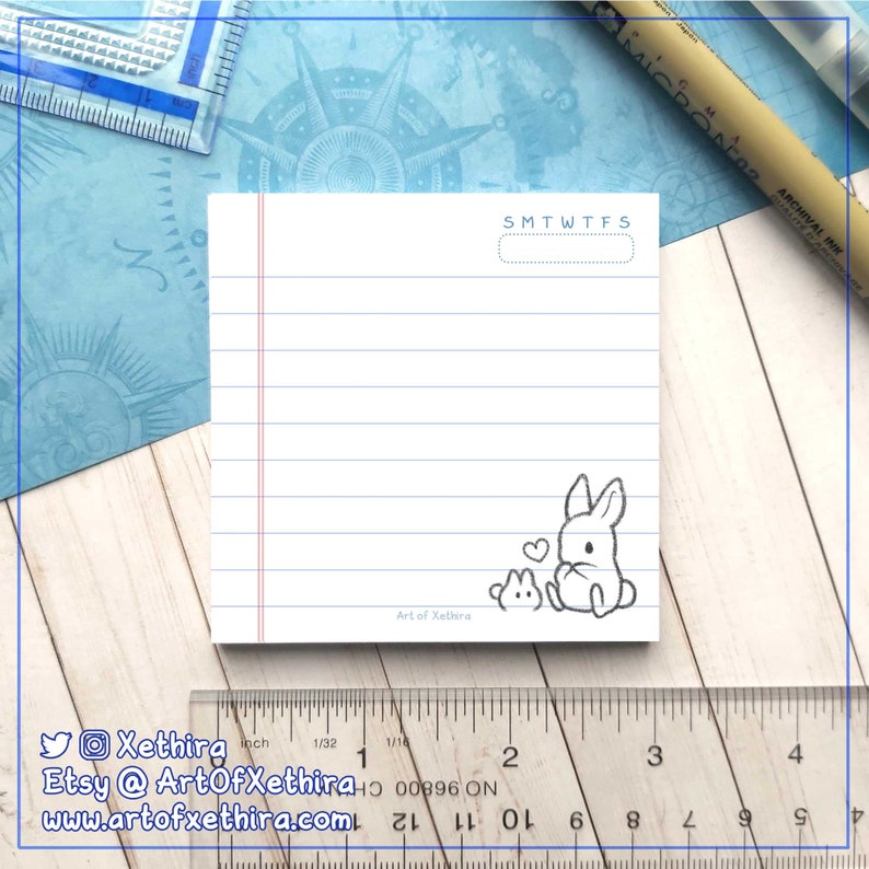 Lined Paper Bunny Notepad 3 Inch Post-it Notes Memo Pad - Etsy