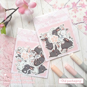 Sakura Bunnies Sticker Pack Cherry Blossom Bunny Rabbit Love Couple Cute Kawaii Stationery Journal Bujo Planner Die-cut Gift Present image 2