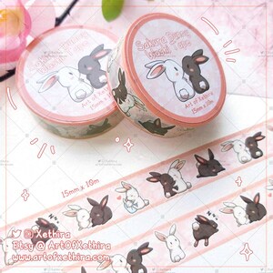 Sakura Bunnies Washi Tape 15mm x 10m | Cherry Blossom Rabbit Couple Masking Tape | Cute Kawaii Stationery Journal Bujo Planner Gift