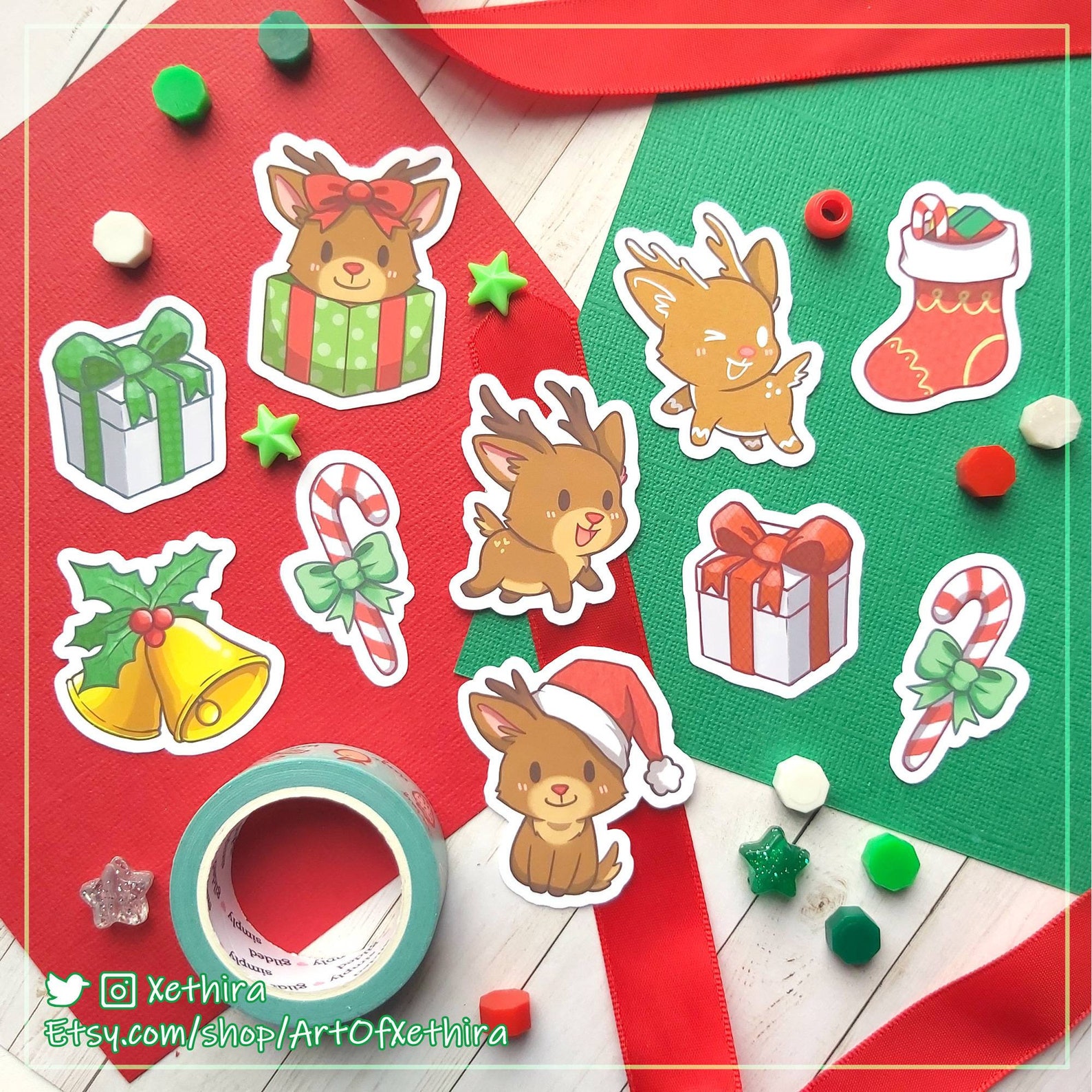 Christmas Reindeer Sticker Pack Xmas Holiday Mistletoe Candy - Etsy Canada