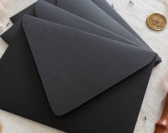 Premium Handmade Black Matte Euro-Flap Envelopes | 140 gsm Textured Paper, Set of 10 – Ideal for Wedding Stationery
