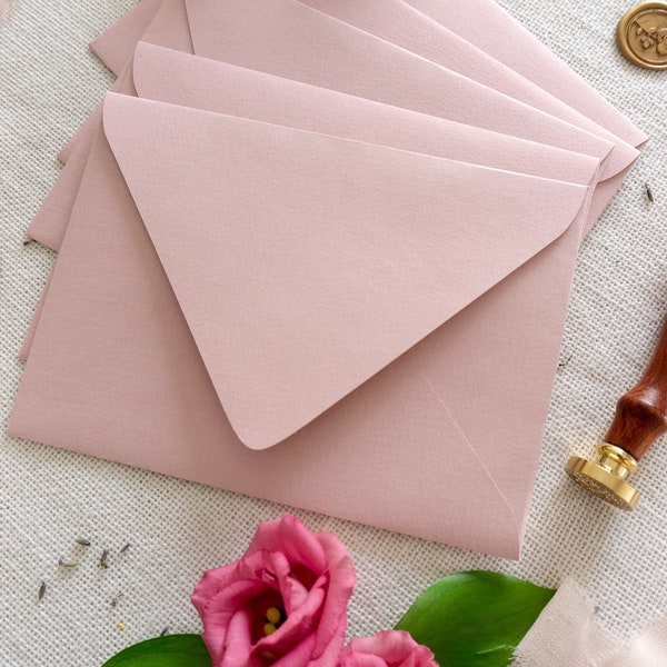 Premium Dusty Pink Envelopes, EuroFlap Handmade Envelopes (140gsm), A7, C6, C7 sizes, Set of 25 High Quality Textured Paper Envelopes