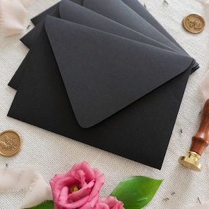 Enveloppes noires mates haut de gamme, Enveloppes EuroFlap faites main (140 g/m²), formats A7, C6, C7, lot de 10 enveloppes en papier texturé de haute qualité