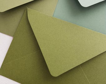 A7 and C6 Handmade Sage Envelopes – Set of 10 | 120 GSM Premium Paper | Olive, Mineral, Wasabi & Matcha Green | Invitations and Cards