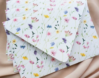 Wildflower Print Envelopes: Handmade Euro Flap, 140gsm, Set of 10