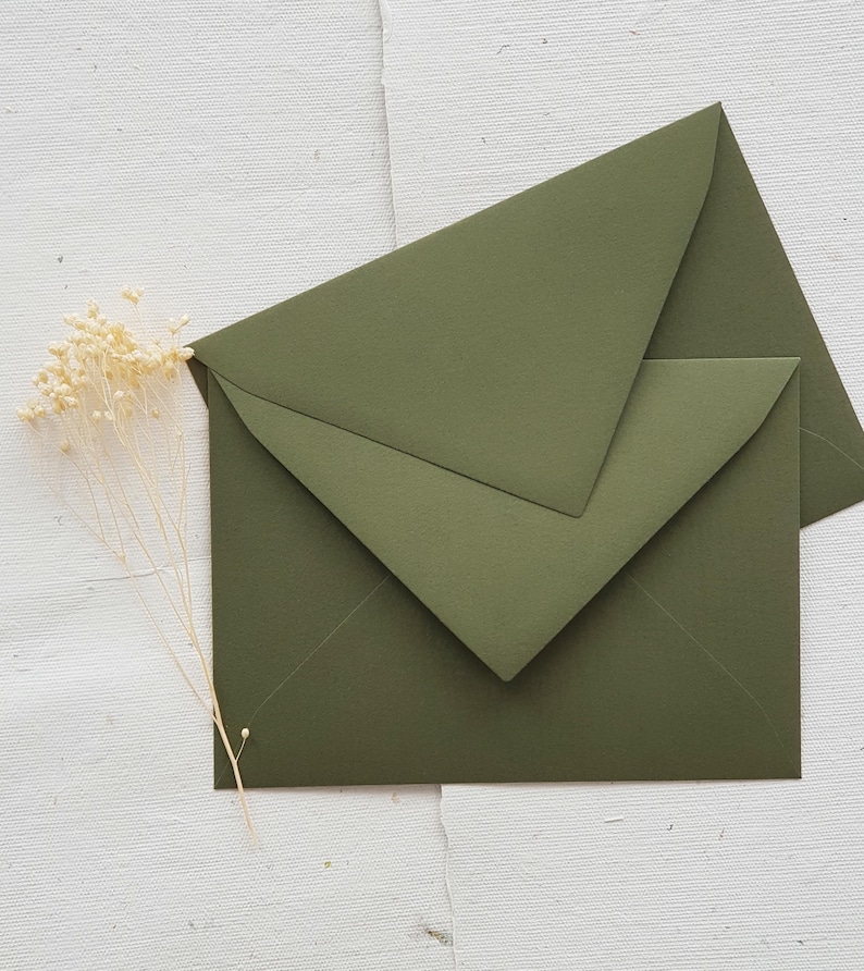 C6 and C5 Premium Forest Green Euro-Flap Envelopes | 140 gsm Textured Paper | Set of 10 – Ideal for Wedding Stationery image 1
