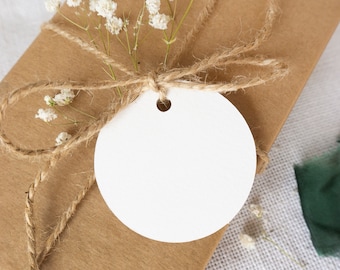 Blank Circle Gift Tags: White & Ivory Textured Paper Labels, Set of 25, Christmas Tag