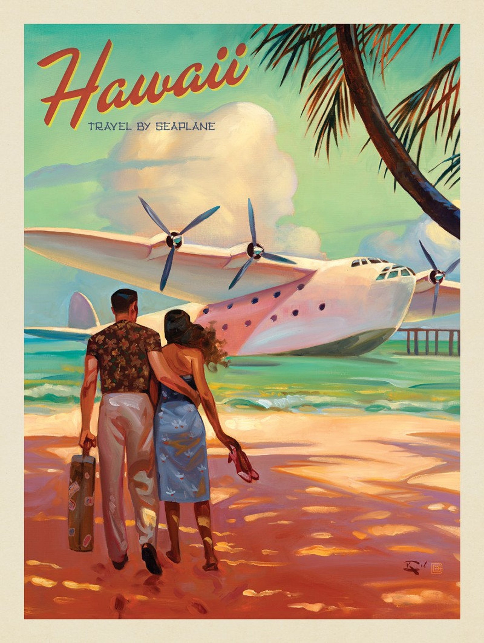 Hawaii Travel By Seaplane Poster Romantic Love Print Poster | Etsy