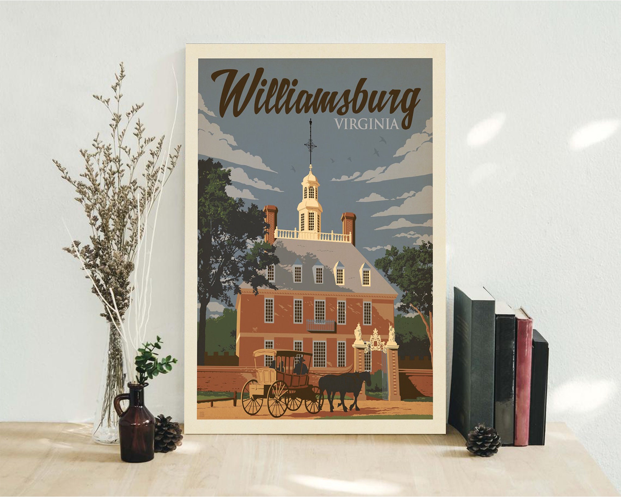 Williamsburg VA Poster Vintage Virginia City Retro Print Etsy