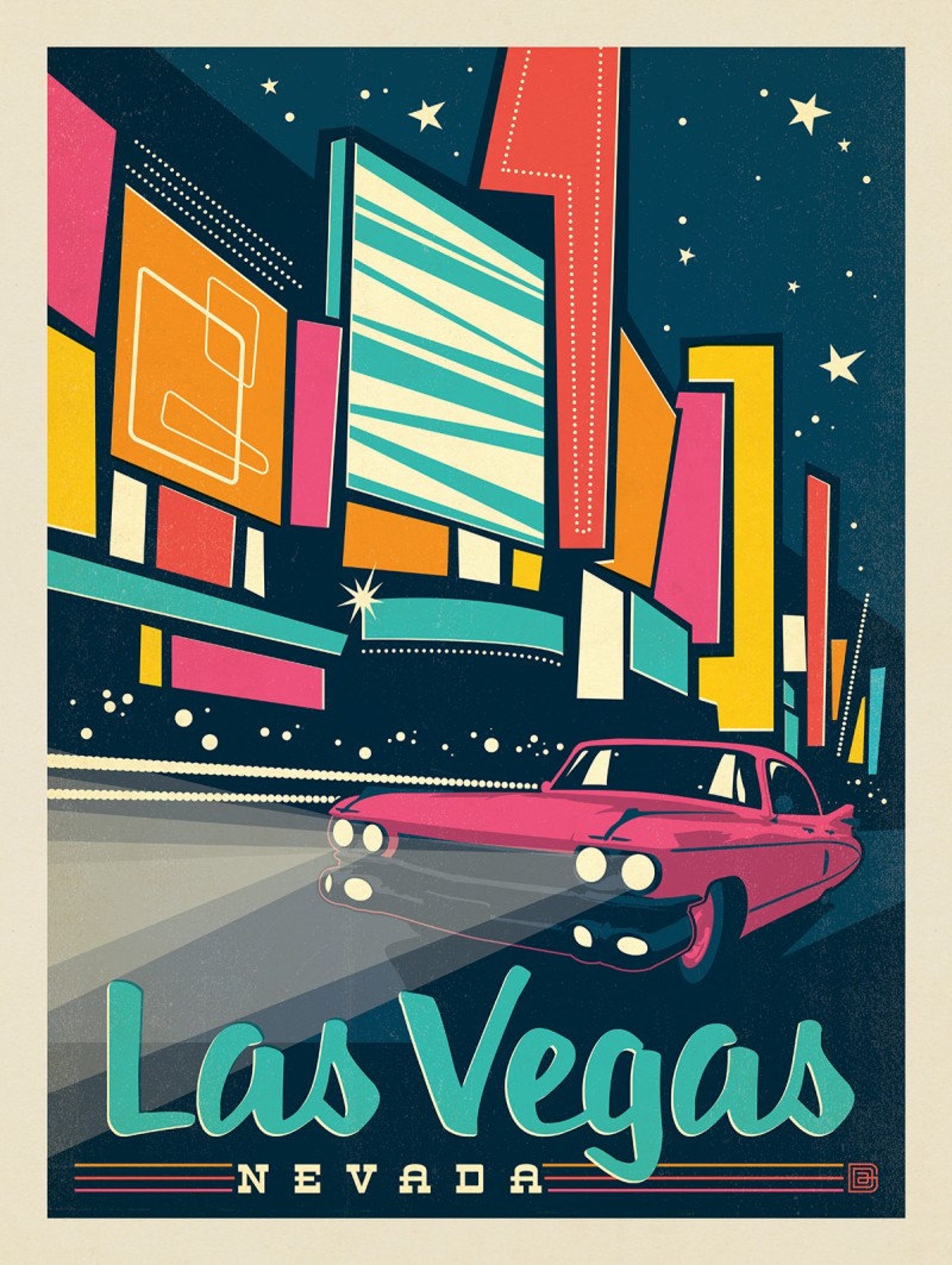 Las Vegas Retro Colors Poster Nevada Poster Modern Print Etsy